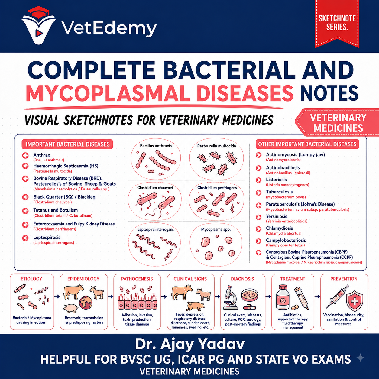 Complete Bacterial & Mycoplasmal Diseases of Veterinary Medicine Digital Notes for BVSc, ICAR PG & VO Exams